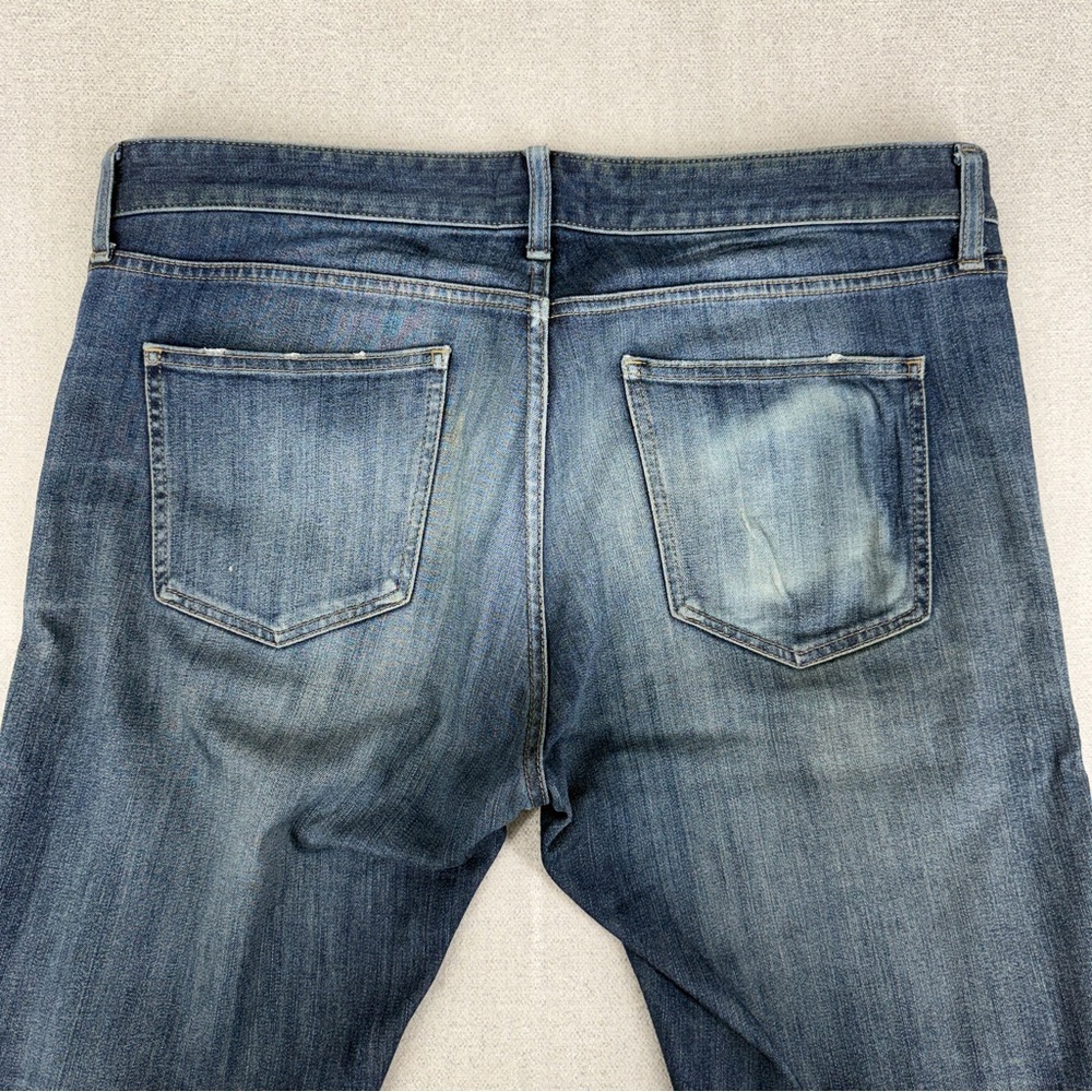 Uniqlo Jeans Mens 34x33 Blue Skinny Tapered Low Rise Stretch Holes Faded Distres